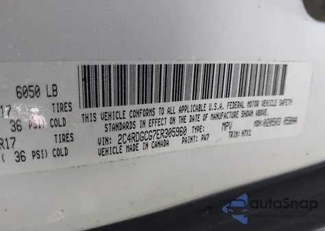 2014 Dodge Grand Caravan Sxt из США, поврежденный, VIN 2C4RDGCG7ER305960